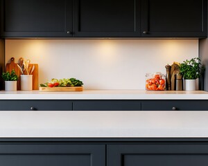 Wall Mural - Modern kitchen countertop with vegetables and utensils.