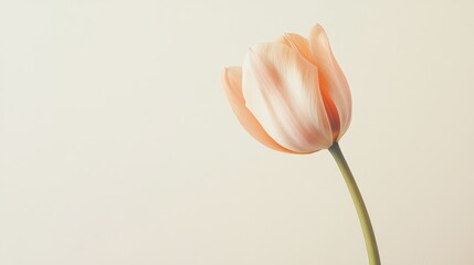 Aufkleber - A single soft rose gold tulip against a light cream background, close-up shot, Minimalist style