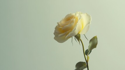 Aufkleber - A single soft yellow rose against a light taupe background, close-up shot, Minimalist style