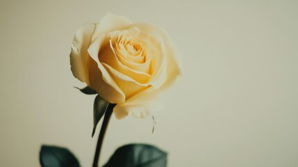 Aufkleber - A single soft yellow rose against a light taupe background, close-up shot, Minimalist style