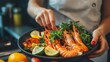 © uros - shrimp with lime, vibrant seafood dish, fresh herb garnish, gourmet flavors, elegant presentation, healthy culinary delight, appetizing home-cooked meal