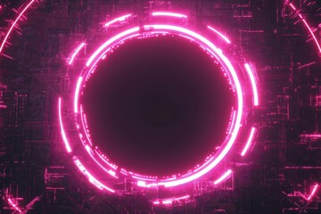 Canvas Print - Pink Neon Circular Light on Tech Background