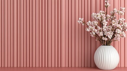 Canvas Print - Pink wall, white vase, pink flowers.