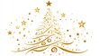 © O - Golden swirl christmas tree with stars on white background. Merry Christmas. Happy New Year
