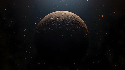 Wall Mural - A detailed 3D render of a cratered planet in space, illuminated by a distant light source.