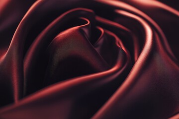 Wall Mural - Close-up of luxurious, deep red silk fabric with elegant folds and soft, lustrous texture.