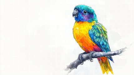 Aufkleber - Bright parrot perched on a branch with space for text and mock up presentation. Generative AI