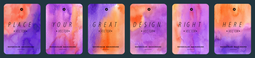 Wall Mural - set of colorful orange purple vector watercolor a4 backgrounds for poster, brochure or flyer