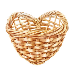 Wall Mural - A watercolor vector of a heart-shaped woven basket, isolated on a white background. Valentine's Day vector.
