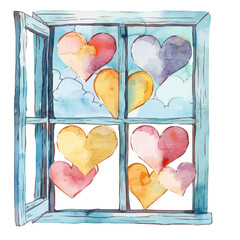 Wall Mural - A watercolor of a heart-shaped window, isolated on a white background. Valentine's Day vector.
