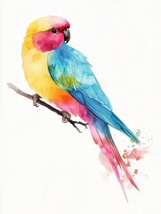 Wall Mural - Brightly colored parrot perched gracefully on a branch with vibrant feathers in a serene environment. Generative AI