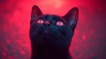 Naklejka na meble Black cat with neon red and pink lighting
