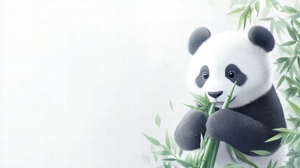 Poster - Enjoyment of a panda chewing bamboo in a tranquil setting with plenty of space for creative text placements. Generative AI