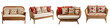 © T Studio - Charming rattan and floral patterned living room furniture set including a loveseat armchair and coffee table with intricate designs and plush cushions creating a cozy and inviting atmosphere