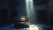 © Fonlinepix - An old piano illuminated by a narrow beam of sunlight in an abandoned hall, surrounded by silence and decay.