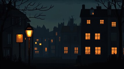 Aufkleber - Mysterious cityscape at night with illuminated windows and dark surroundings. Generative AI