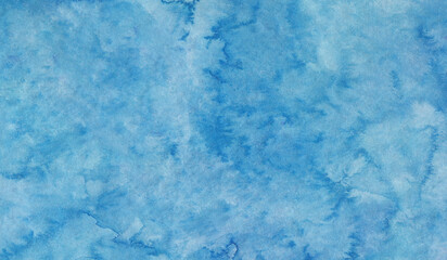 Poster - Beautiful watercolor blue background with blue brush strokes on textured handmade paper for template, page or banner