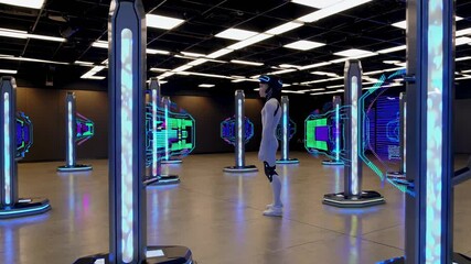 Aufkleber - Futuristic technology showcase in an immersive virtual reality environment with glowing displays
