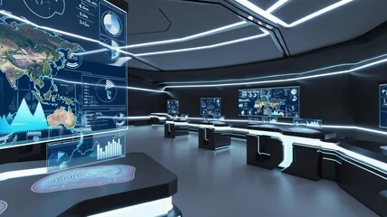 Leinwandbilder - High-tech control room showcasing global data analytics and interactive monitoring systems for enhanced decision-making