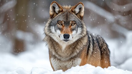 Sticker - Majestic wolf in snowy winter forest, intense gaze. (1)