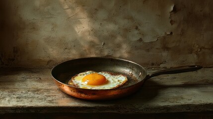 Poster - Single fried egg in vintage copper pan. (1)