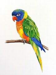 Poster - Brightly colored parrot perched on a branch with ample space for creative text. Generative AI