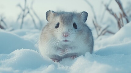 Canvas Print - Adorable hamster sitting in the snow.