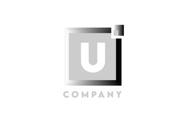 U grey gradient white square corporate letter alphabet logo icon design suitable for a company or business