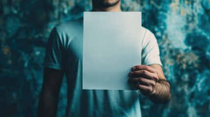 Poster - Man holding blank white paper.