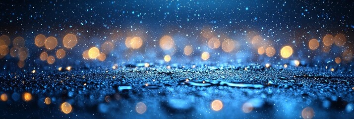 Wall Mural - abstract glitter lights in gold, blue, and black form the background, gently blurred