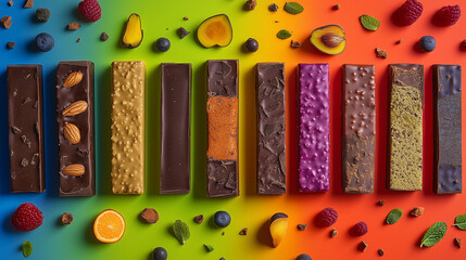 Wall Mural - An assortment of chocolate bars arranged creatively with different flavors