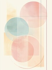 Fototapete - Abstract geometric design featuring circles and lines in soft pastel tones with copy space for text placement. Generative AI