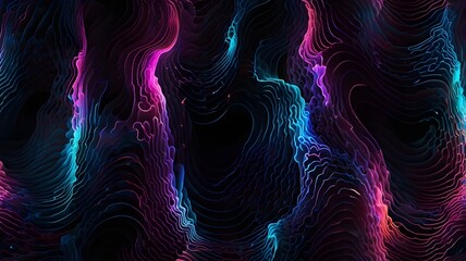 Wall Mural - A neon wave pattern with glowing blues and pinks on a dark background