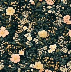 Sticker - floral seamless pattern depicting the valley flowers, with a dark green background