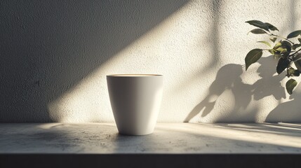 Poster - White cup on table in sunlit room.