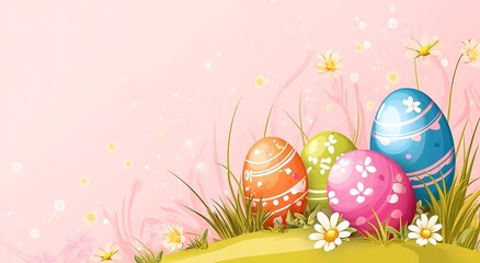 Canvas Print - Pink background with Easter eggs