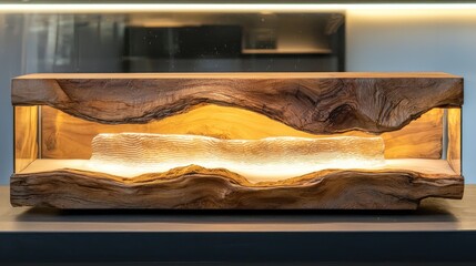 Illuminated wood and crystal centerpiece.
