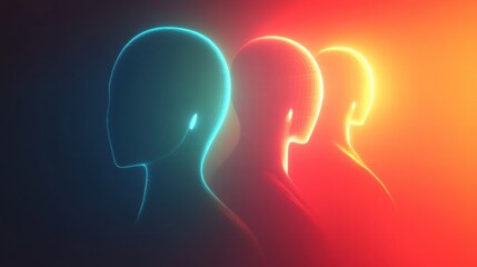 Poster - Modern abstract faceless avatars in vibrant colors against a dark background with space for additional text content. Generative AI
