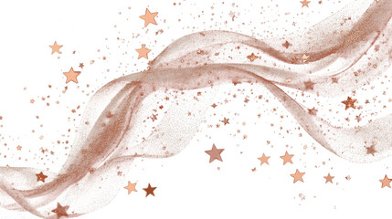 glittering rose gold stars abstract wave effect isolated on transparent background