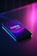 © spyrakot - Modern Smartphone Displaying Coming Soon App Teaser with Blue and Purple Gradient Glow
