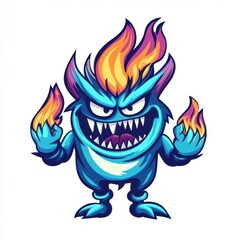 Wall Mural - A vibrant, cartoonish blue monster with fiery hair and a mischievous grin.