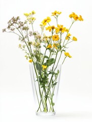 Poster - Wildflowers in a clear glass vase create a serene and minimalist still life for creative mock up design. Generative AI