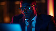 © IA Tuga - Focused Businessman Working in Neon Lighting