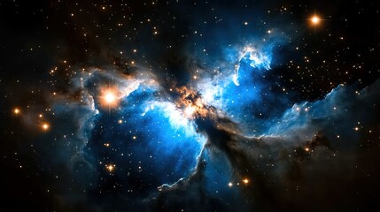 Vibrant blue nebula illuminated by distant stars in deep space