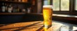 © Katherina - Frosty beer glass on worn pub table, sunlight dappled , worn, bar, afternoon