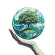 © Napaporn - The hand of a human holding an earth covered in green