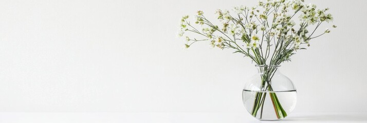 Poster - Wildflowers arranged in a clear glass vase against a minimalist background for mock up use. Generative AI