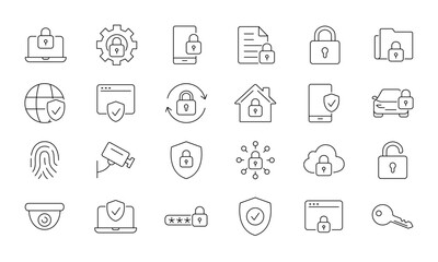 security thin line icon set. protection symbol vector. included digital authentication, verification