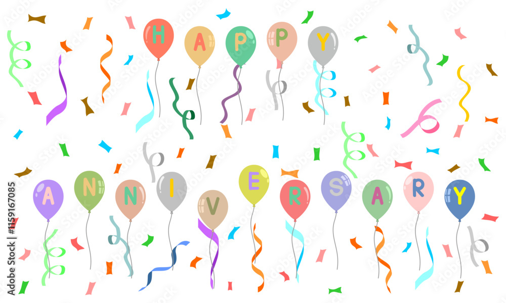 happy anniversary balloons confetti set vector illustration isolated on ...