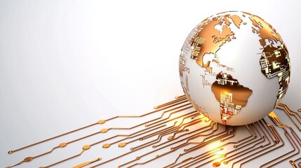 Wall Mural - golden globe with circuit patterns on gradient background for technology and innovation concepts